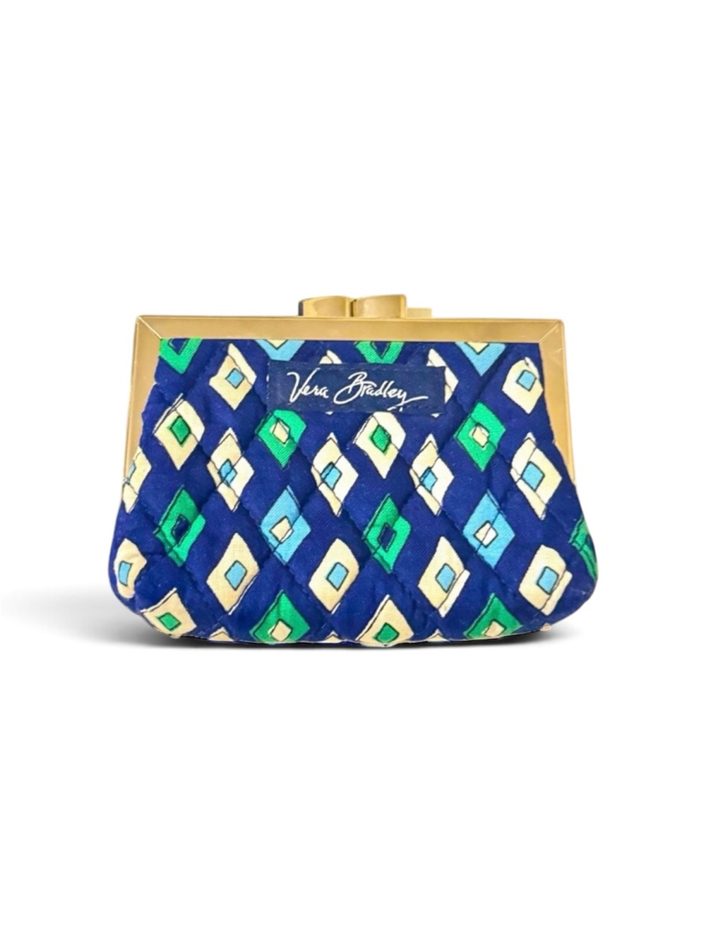 Vera Bradley Change Purse Blue, White, Green Geometric Design